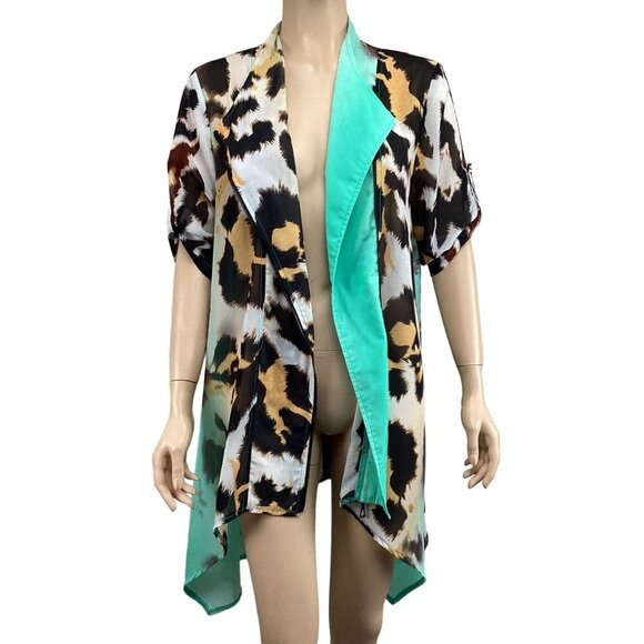 Feratelli Asymmetrical Animal Print‎ Cardigan Top Large Lightweight - Picture 1 of 7